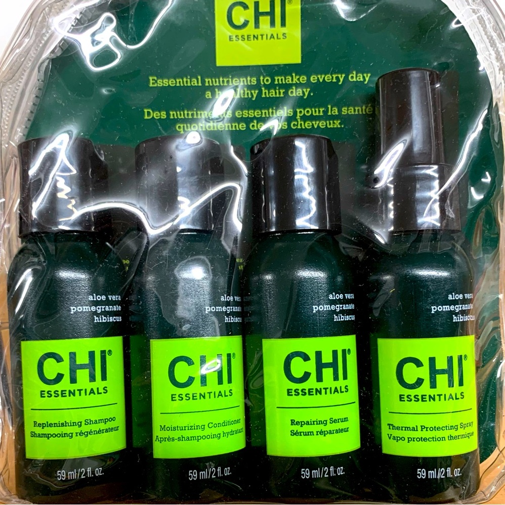 Chi Essentials Hair Care 4 piece Travel-Shampoo, Conditioner, Serum, Protector